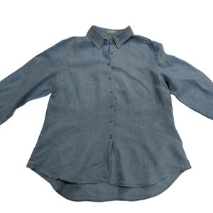Coldwater Creek Linen Light Blue 3/4 Sleeve Top Spring Summer Casual